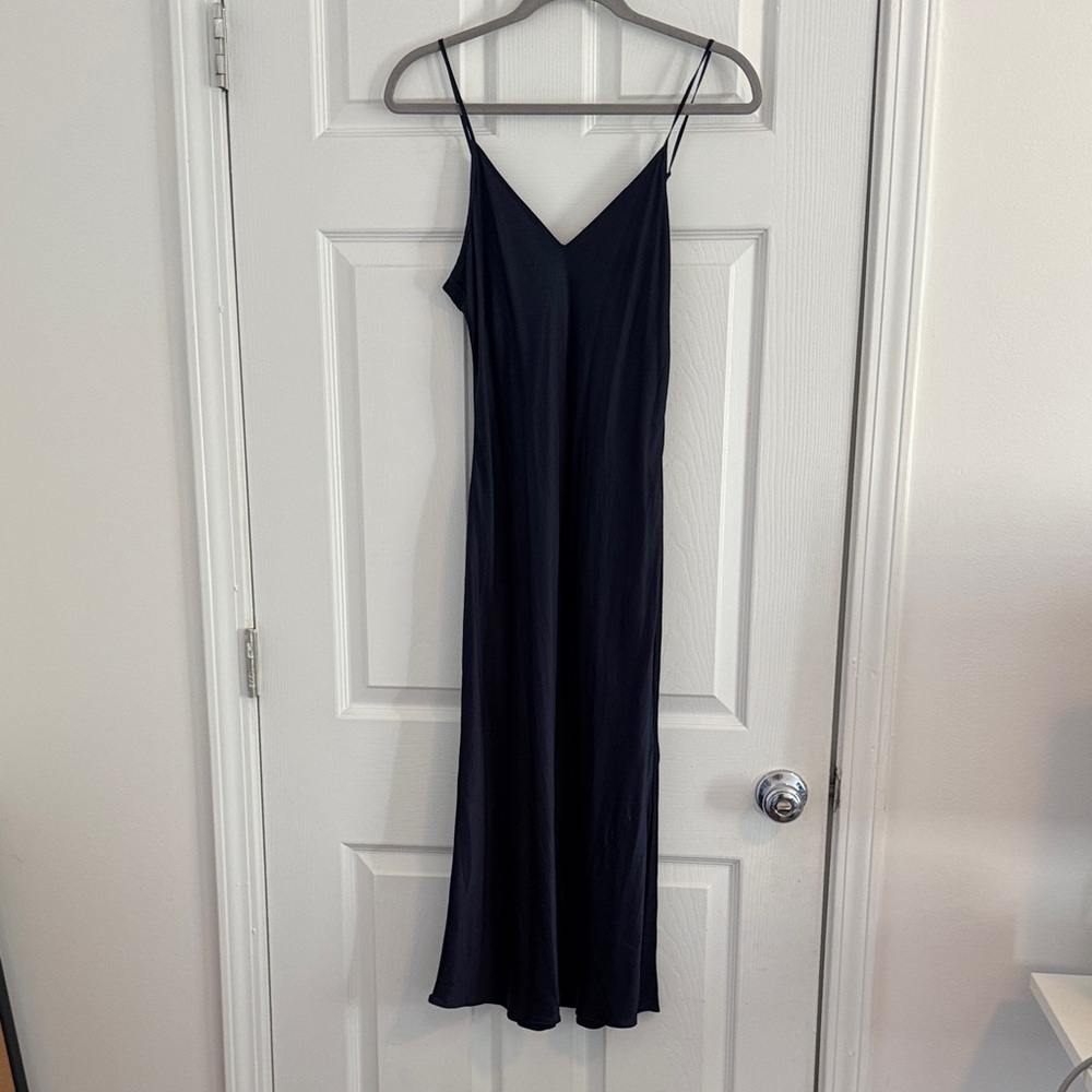 Quince Navy Midi Silk Dress